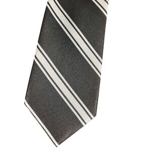 Merona Men's Tie Black‎ Gray Striped 100% Silk 57"